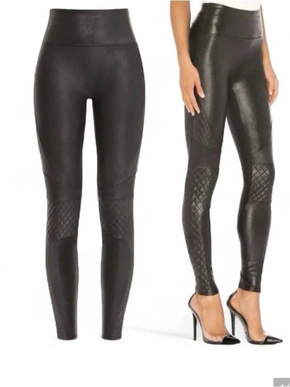 SPANX Black Faux Leather High Rise Ankle Leggings Size XL Stretch Moto